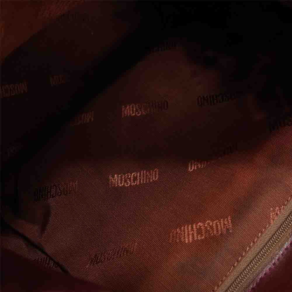 MOSCHINO モスキーノ タッセル付き ロゴ刺繍 レザー ミニ リュック エンジ系【中古】