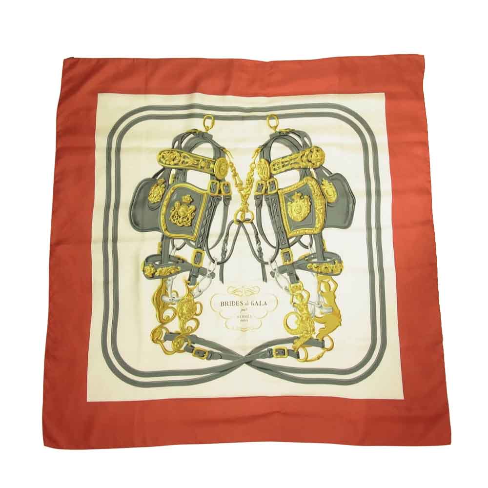HERMES エルメス  BRIDES de GALA ブリッドドゥガラ シルク スカーフ レッド系【中古】