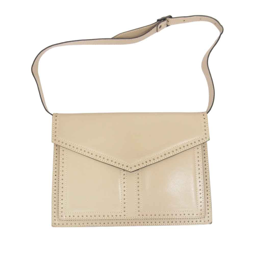 YVES SAINT LAURENT イヴサンローラン レザー プラップ ショルダー バッグ ベージュ系【中古】