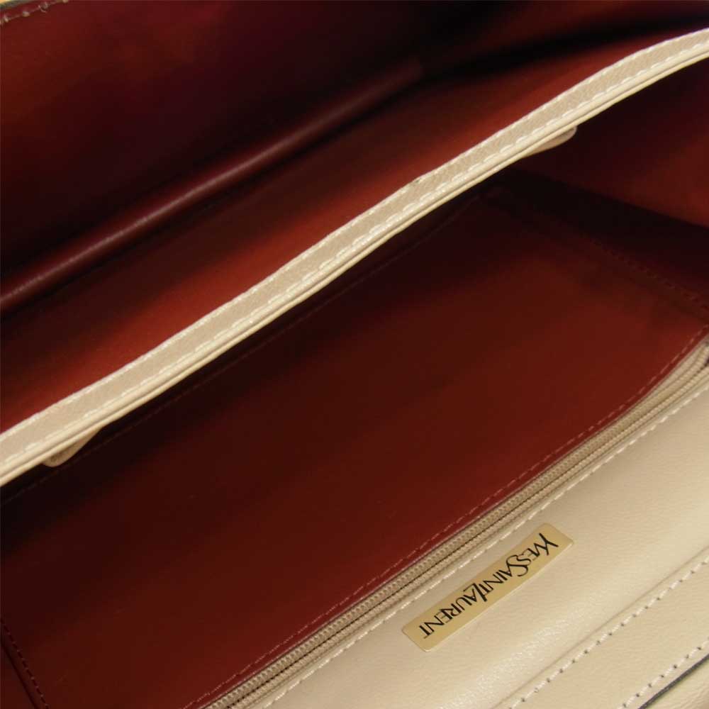 YVES SAINT LAURENT イヴサンローラン レザー プラップ ショルダー バッグ ベージュ系【中古】