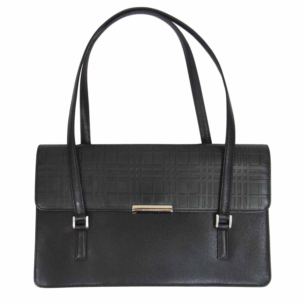 BURBERRY LONDON バーバリー ロンドン ノバチェック型押し フラップ ショルダー ハンド  バック ブラック系【中古】
