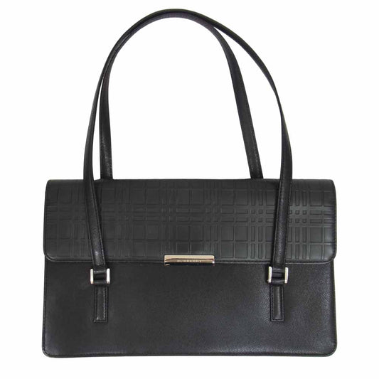 BURBERRY LONDON バーバリー ロンドン ノバチェック型押し フラップ ショルダー ハンド  バック ブラック系【中古】