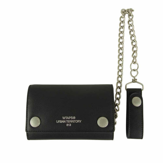 WTAPS ダブルタップス 20SS 201MYDT-AC07 WALLET SYNTHETIC LEATHER ウォレットチェーン付 レザー 三つ折り 財布 ブラック系【新古品】【未使用】【中古】
