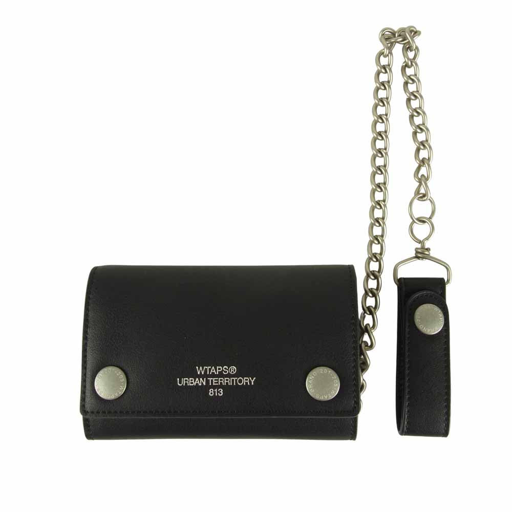 WTAPS ダブルタップス 20SS 201MYDT-AC07 WALLET SYNTHETIC LEATHER ウォレットチェーン付 レザー  三つ折り 財布 ブラック系【新古品】【未使用】【中古】