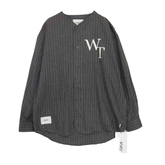 WTAPS ダブルタップス LEAGUE LS COTTON. FLANNEL. STRIPE ストライプ コットン フランネル リーグ ベースボール 長袖 シャツ グレー系 03【新古品】【未使用】【中古】