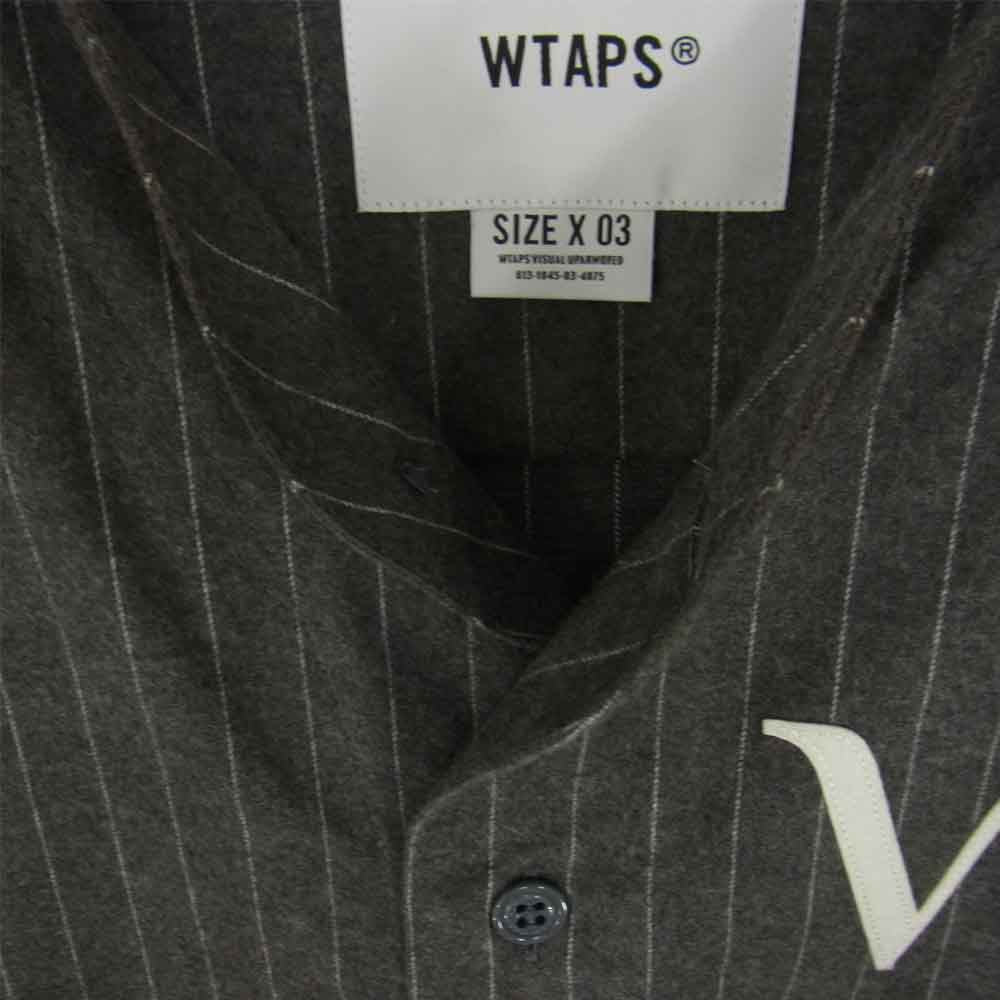 WTAPS ダブルタップス LEAGUE LS COTTON. FLANNEL. STRIPE ストライプ コットン フランネル リーグ ベースボール 長袖 シャツ グレー系 03【新古品】【未使用】【中古】
