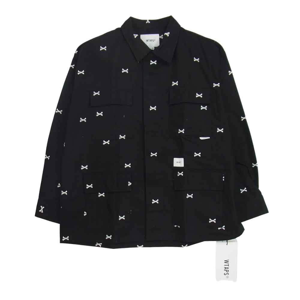 WTAPS ダブルタップス 22SS 221WVDT-SHM02 JUNGLE 01 LS COTTON. OXFORD. TEXTILE クロスボーン 刺繍 ジャングル サファリ ミリタリー ジャケット ブラック系 03【新古品】【未使用】【中古】