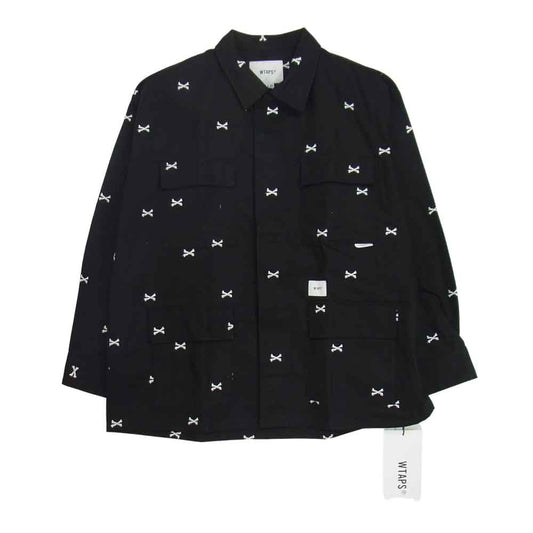 WTAPS ダブルタップス 22SS 221WVDT-SHM02 JUNGLE 01 LS COTTON. OXFORD. TEXTILE クロスボーン 刺繍 ジャングル サファリ ミリタリー ジャケット ブラック系 03【新古品】【未使用】【中古】