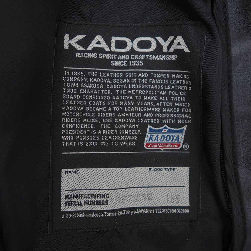 KADOYA カドヤ KPXTS2-185 シングル ライダース ジャケット レザー ジャケット ブラック系 M【中古】