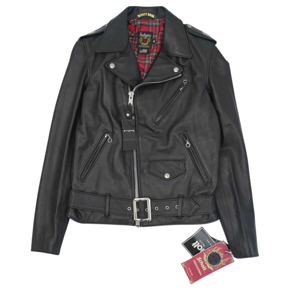 mastermind JAPAN マスターマインドジャパン 996-9217613 × Schott ショット USA製 7598 ダブル ライダース ジャケット レザージャケット ブラック系 36【新古品】【未使用】【中古】