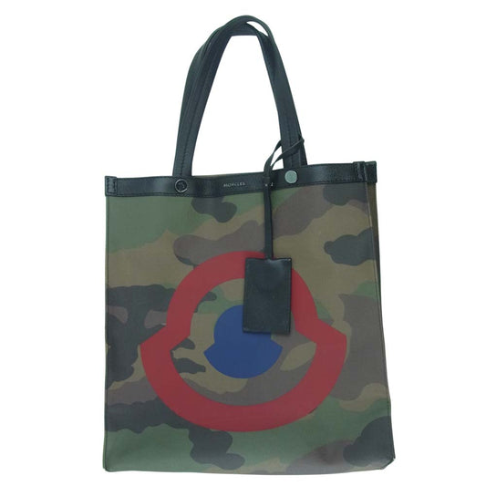 MONCLER モンクレール MATHIAS BORSA カモ ロゴ レザー トート バッグ カーキ系【中古】