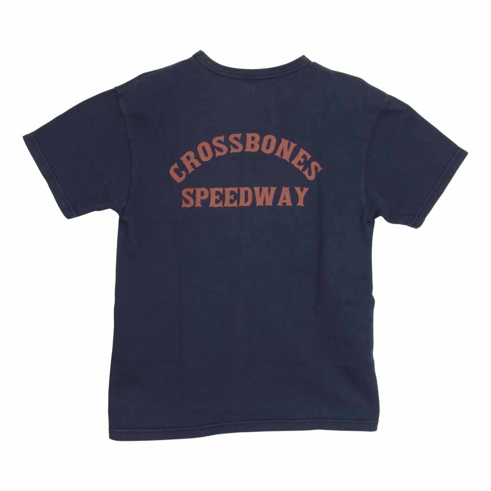 THE FLAT HEAD ザフラットヘッド BLACK MINT ブラックミント CROSSBONE SPEEDWAY プリント Tシャツ ネイビー系 38【中古】