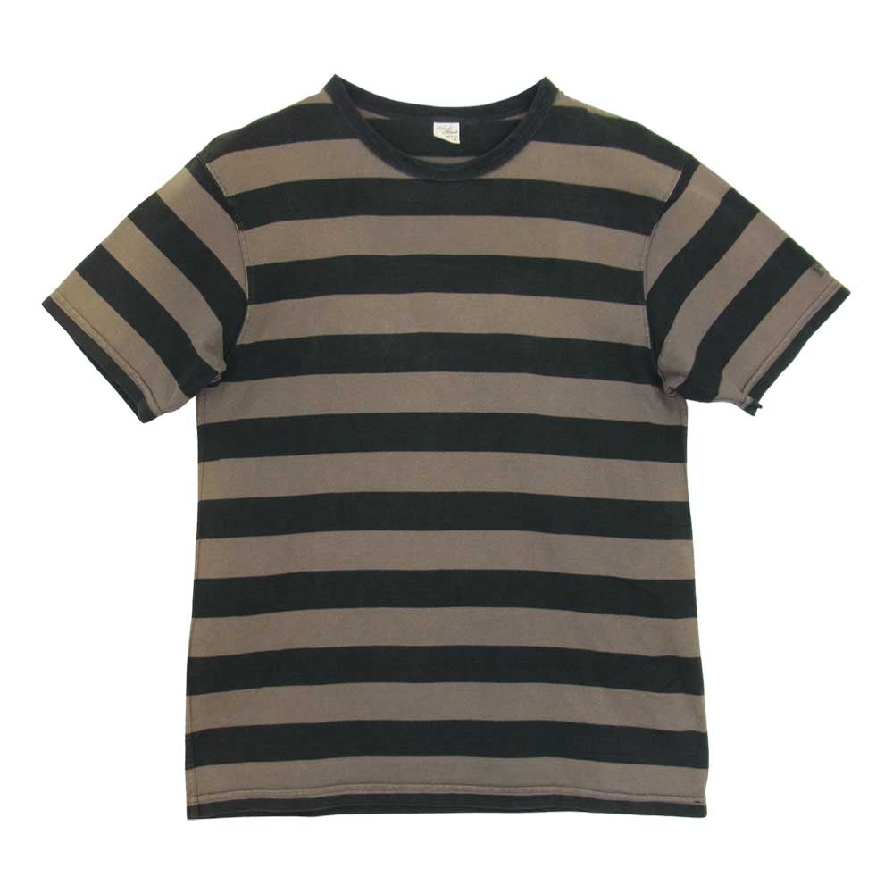 THE FLAT HEAD ザフラットヘッド BLACK MINT ブラックミント ボーダー プリント Tシャツ ブラウン系 38【中古】