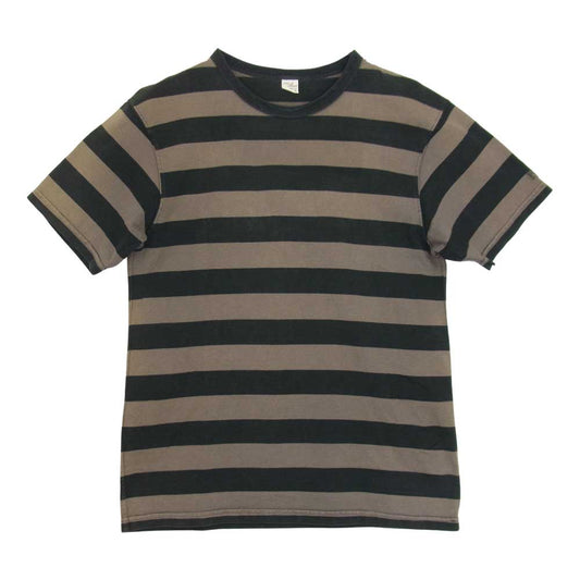 THE FLAT HEAD ザフラットヘッド BLACK MINT ブラックミント ボーダー プリント Tシャツ ブラウン系 38【中古】