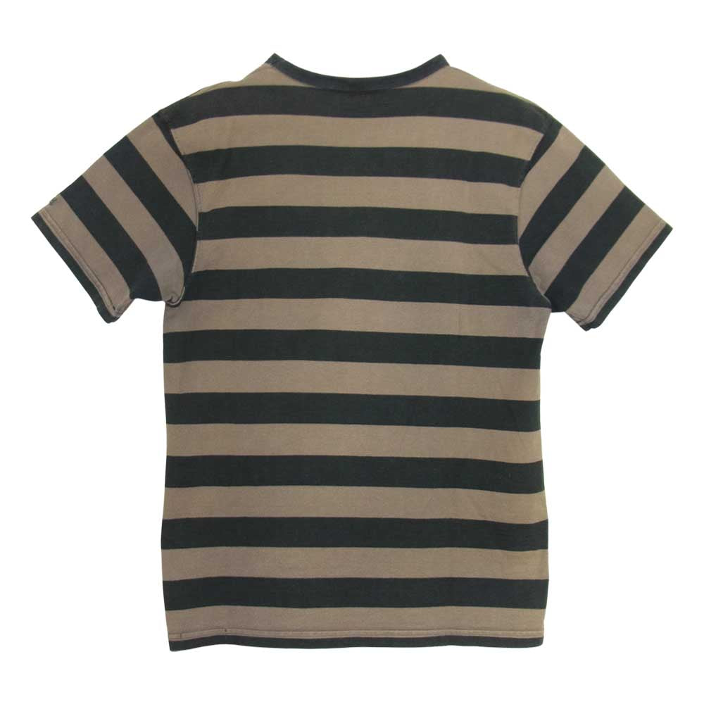 THE FLAT HEAD ザフラットヘッド BLACK MINT ブラックミント ボーダー プリント Tシャツ ブラウン系 38【中古】