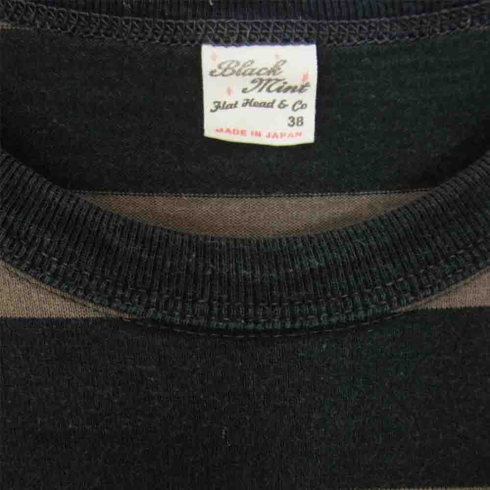 THE FLAT HEAD ザフラットヘッド BLACK MINT ブラックミント ボーダー プリント Tシャツ ブラウン系 38【中古】