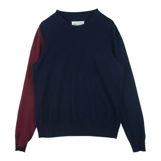MAISON MARGIELA メゾンマルジェラ S30HB0232 マルジェラジャパンタグ カシミア モヘヤ混 バイカラー ニット ネイビー系 レッド系 S【中古】