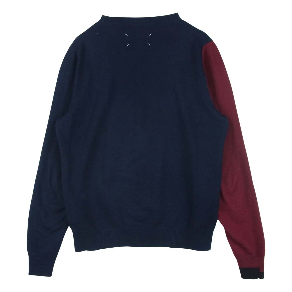 MAISON MARGIELA メゾンマルジェラ S30HB0232 マルジェラジャパンタグ カシミア モヘヤ混 バイカラー ニット ネイビー系 レッド系 S【中古】