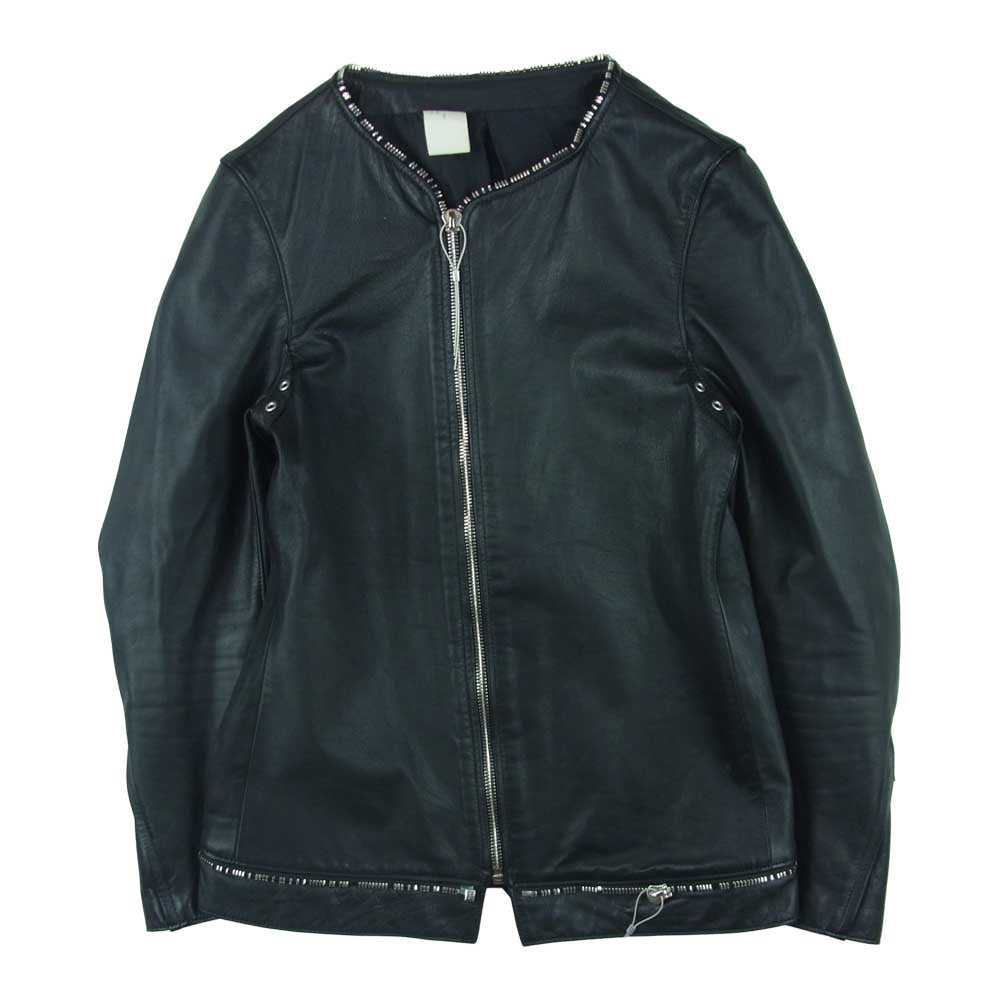 N.HOOLYWOOD エヌハリウッド ルシファー 刃こぼれ カウハイド ノーカラー レザー ライダース ジャケット ブラック系 36【中古】