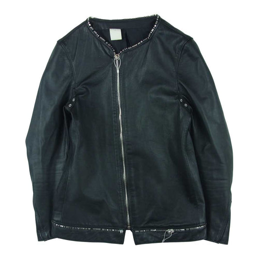 N.HOOLYWOOD エヌハリウッド ルシファー 刃こぼれ カウハイド ノーカラー レザー ライダース ジャケット ブラック系 36【中古】