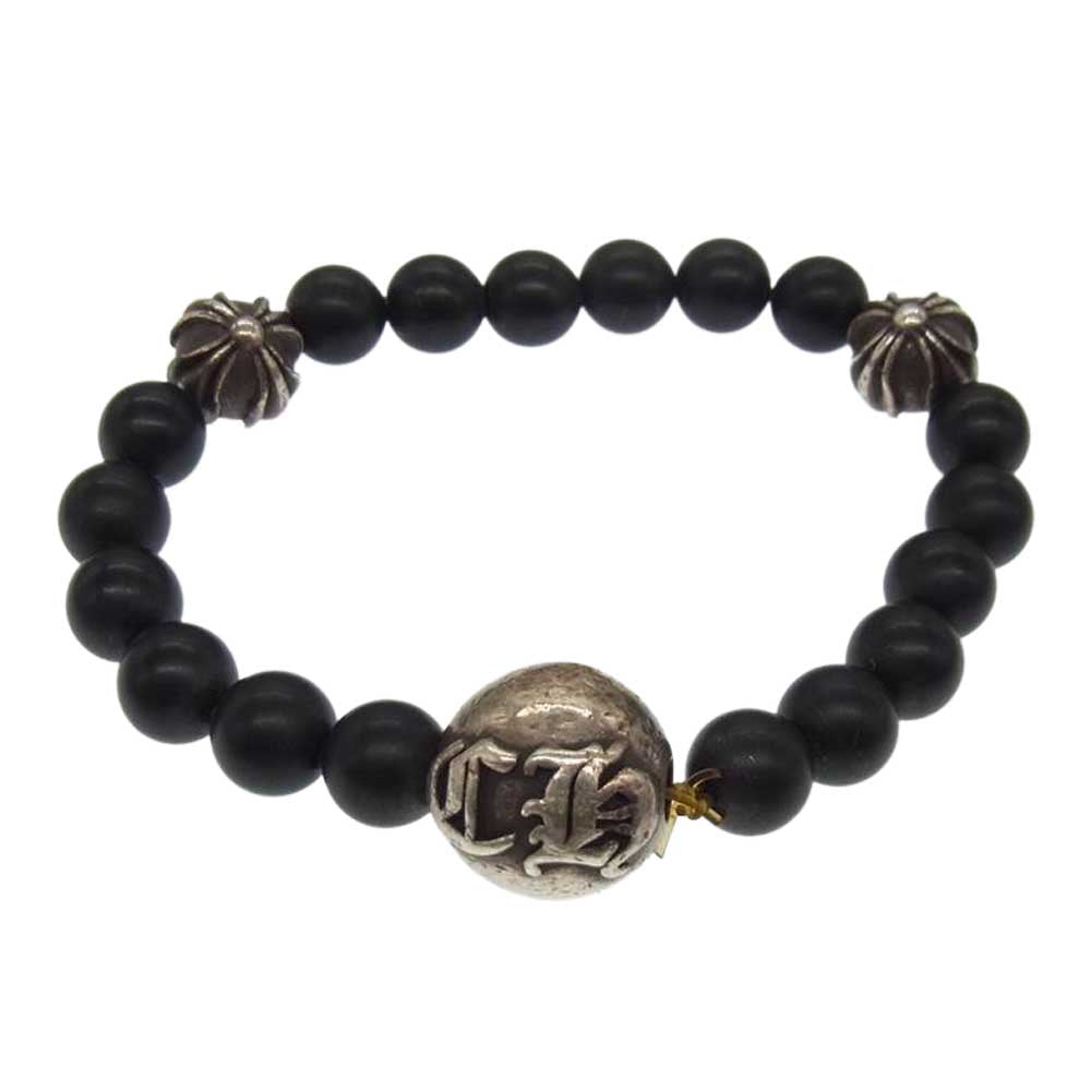 CHROME HEARTS クロムハーツ（原本無） BEAD 8mm ビーズ クロス ブレスレット ブラック系 シルバー系【中古】