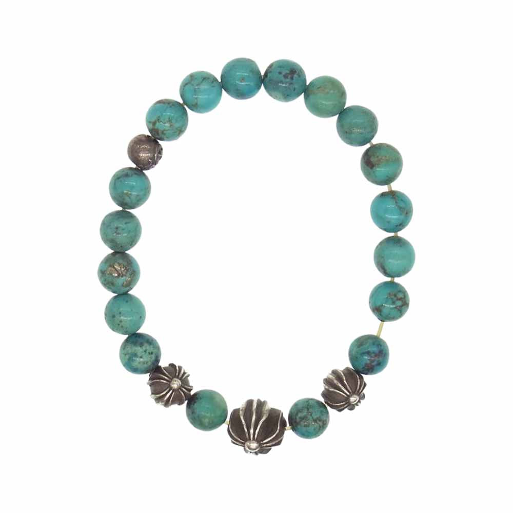 CHROME HEARTS クロムハーツ（原本有） BEAD 13 8mm クロスボール ビーズ ブレスレット ターコイズ ターコイズカラー【中古】