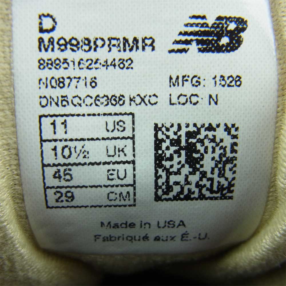 NEW BALANCE ニューバランス M998PRMR PREMIER プレミア スニーカー アメリカ製 ブラック系 ベージュ系 29cm【中古】