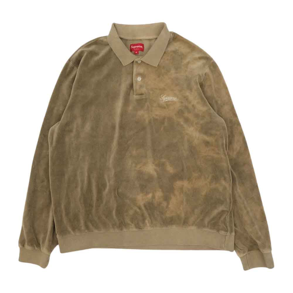 Supreme シュプリーム 21SS Bleached Velour L/S Polo ブリーチ ベロア 長袖 ポロシャツ ベージュ系 M【美品】【中古】