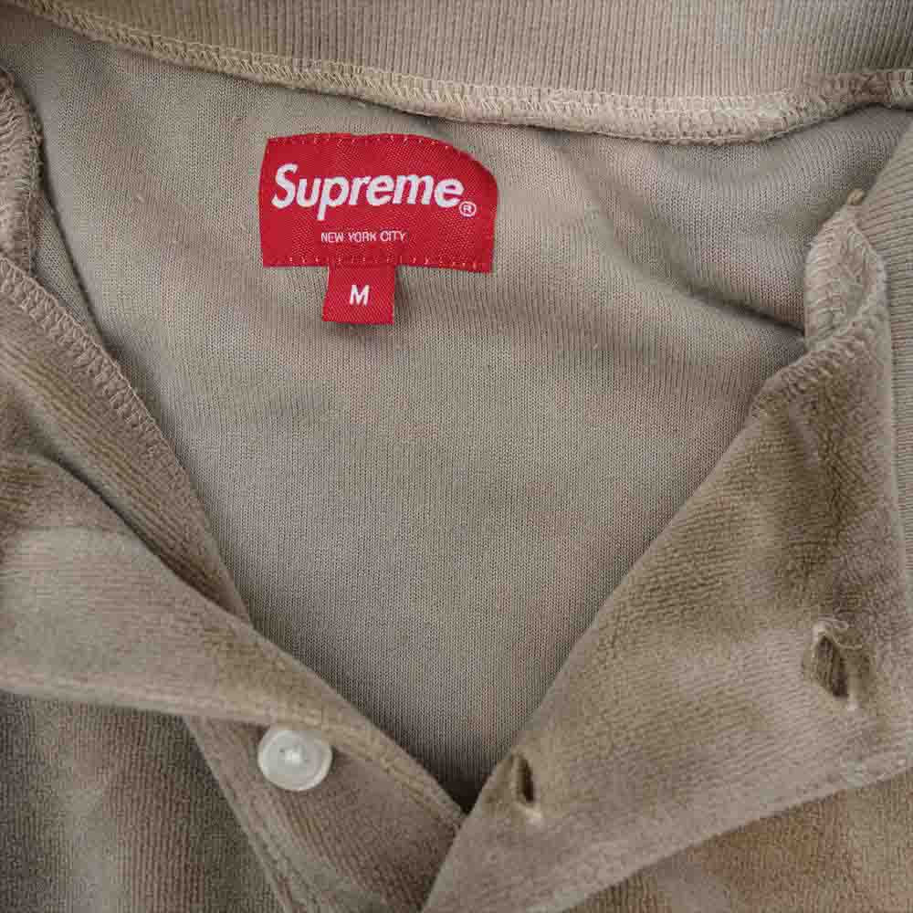 Supreme シュプリーム 21SS Bleached Velour L/S Polo ブリーチ ベロア 長袖 ポロシャツ ベージュ系 M【美品】【中古】