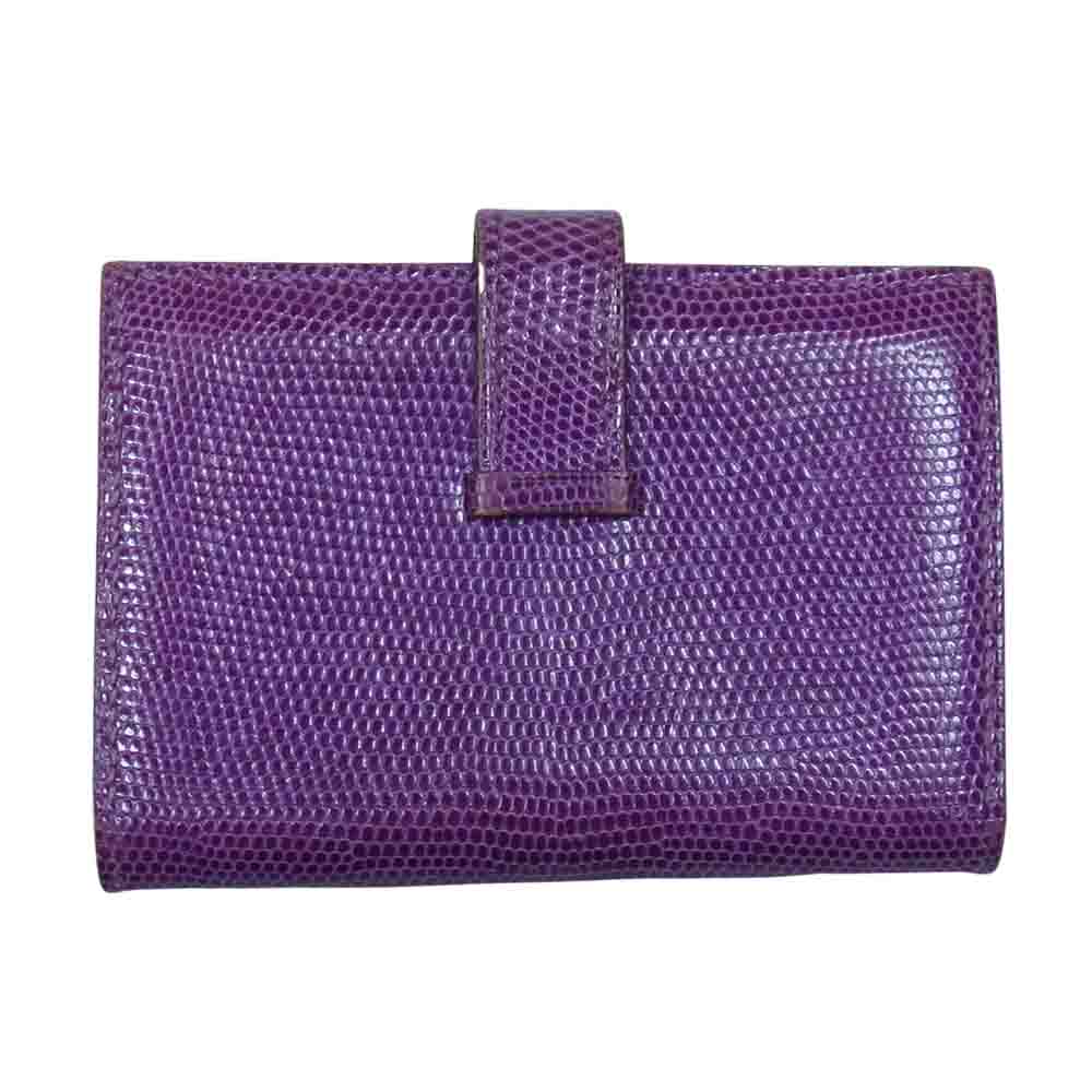 HERMES エルメス ベアン リザード シルバー金具 □M刻印 09年製 カードケース パープル系【中古】