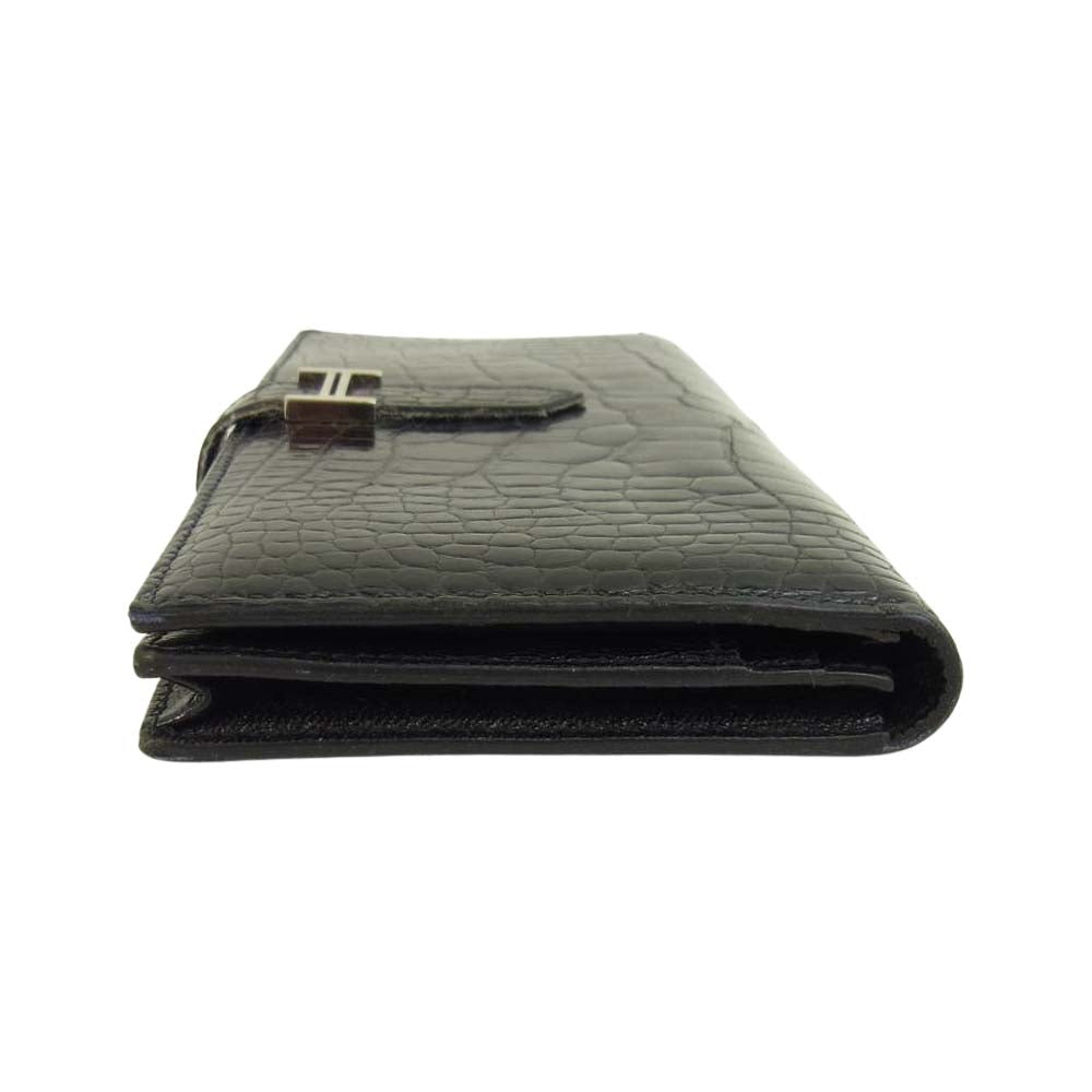 HERMES エルメス ベアン クロコダイル シルバー金具 □M刻印 09年製 ブラック系【中古】