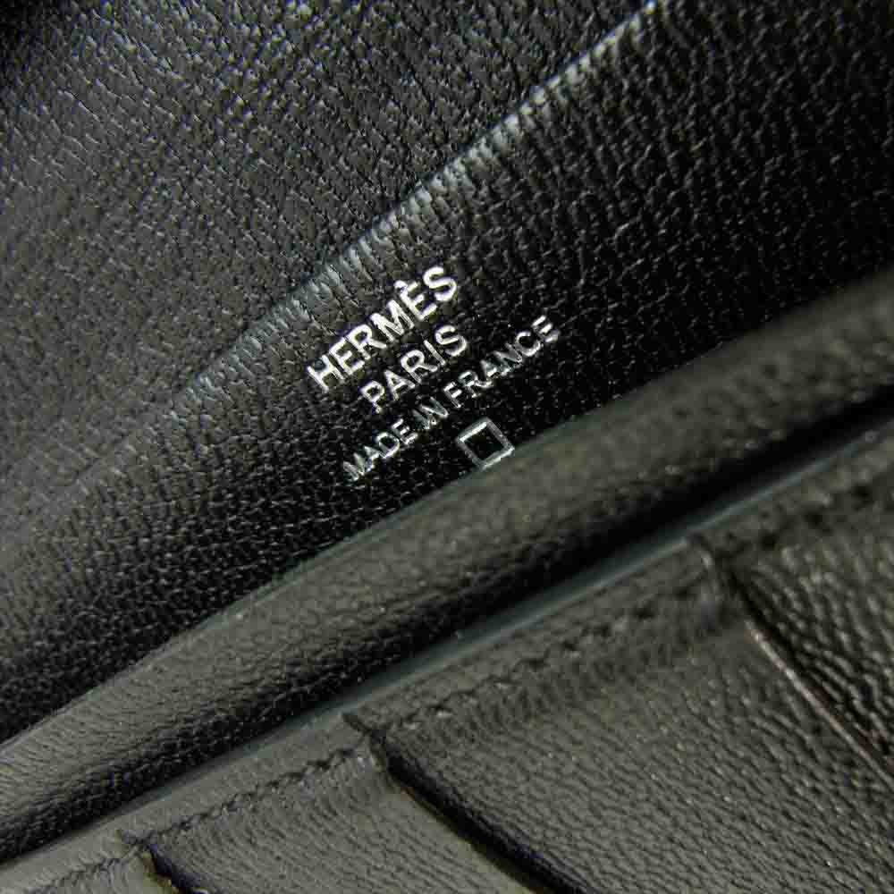 HERMES エルメス ベアン クロコダイル シルバー金具 □M刻印 09年製 ブラック系【中古】