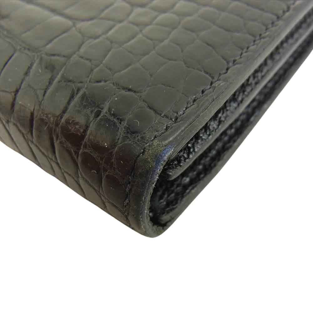 HERMES エルメス ベアン クロコダイル シルバー金具 □M刻印 09年製 ブラック系【中古】