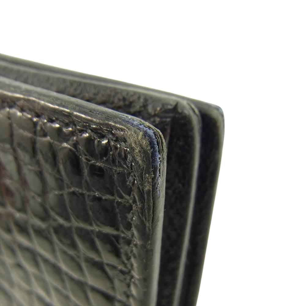HERMES エルメス ベアン クロコダイル シルバー金具 □M刻印 09年製 ブラック系【中古】