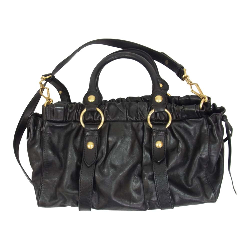 MIUMIU ミュウミュウ VITELLO LUX 2way ハンドバッグ ブラック系【中古