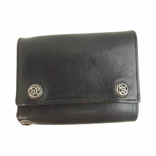 CHROME HEARTS クロムハーツ（原本無） 3FOLD スリーフォールドウォレット フローラルボタン ブラック系【中古】
