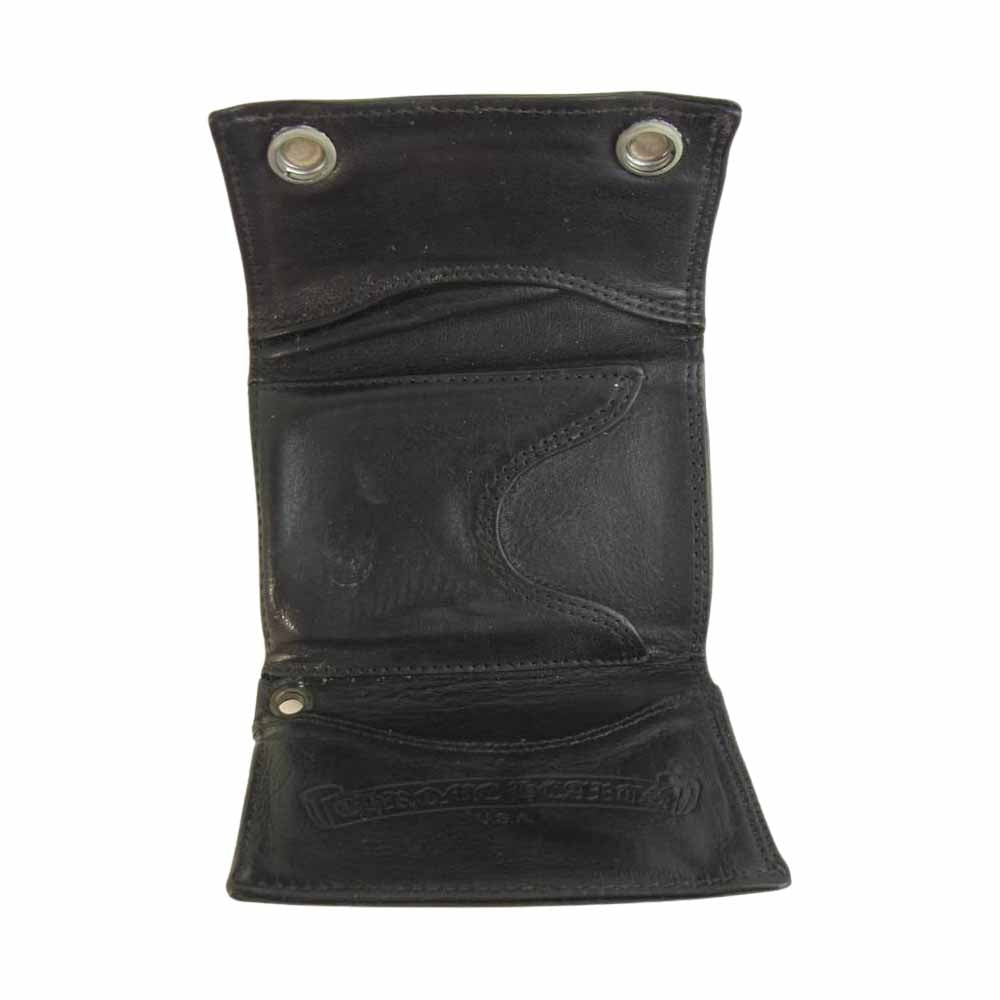 CHROME HEARTS クロムハーツ（原本無） 3FOLD スリーフォールドウォレット フローラルボタン ブラック系【中古】