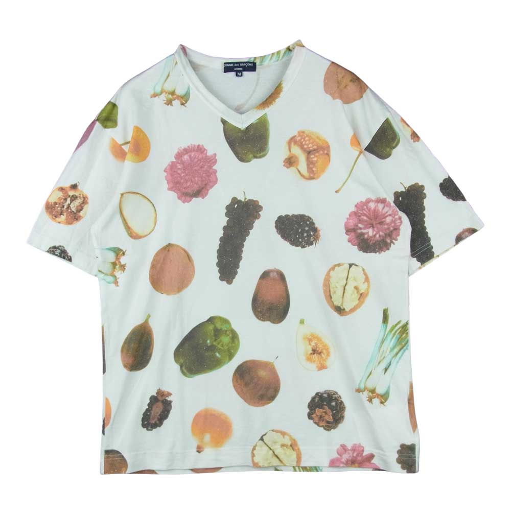 COMME des GARCONS HOMME コムデギャルソンオム AD2004 HN-T039 総柄 Vネック 半袖 Tシャツ ホワイト系 M【中古】