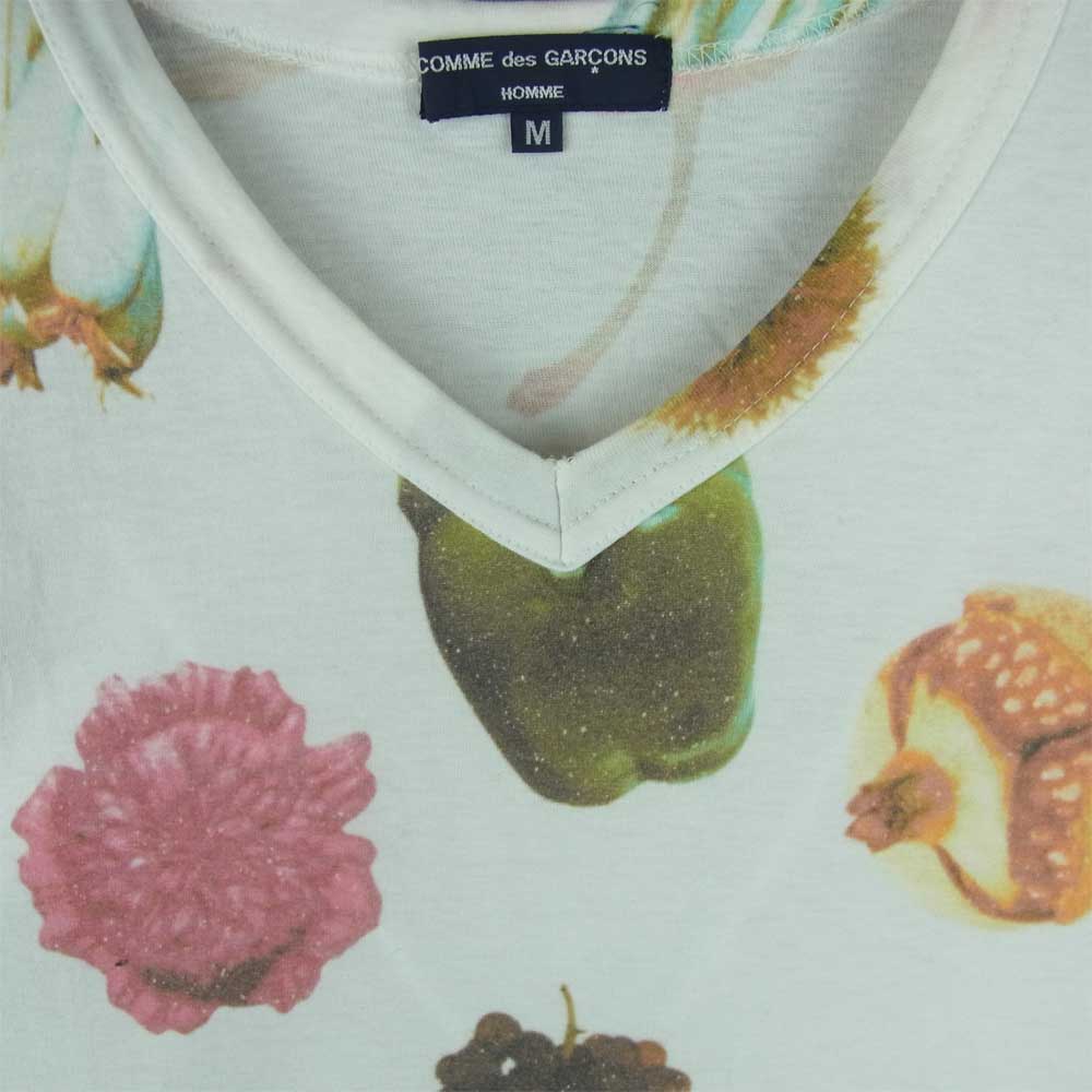 COMME des GARCONS HOMME コムデギャルソンオム AD2004 HN-T039 総柄 Vネック 半袖 Tシャツ ホワイト系 M【中古】