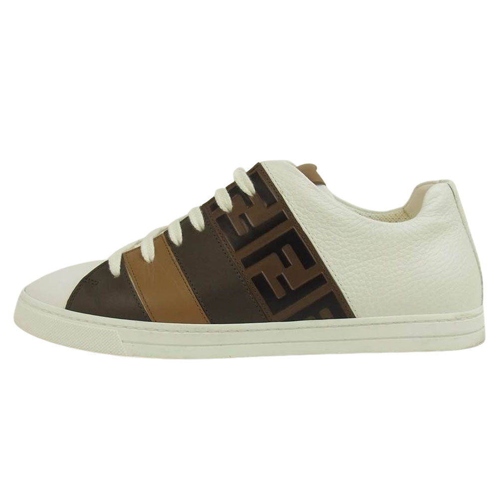FENDI フェンディ FF シグネチャー レザー スニーカー ホワイト系 6.5【中古】