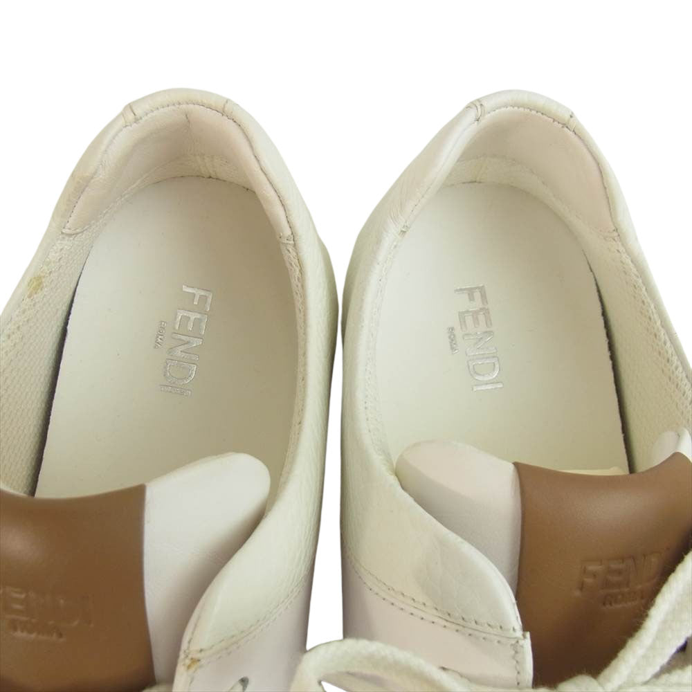 FENDI フェンディ FF シグネチャー レザー スニーカー ホワイト系 6.5【中古】