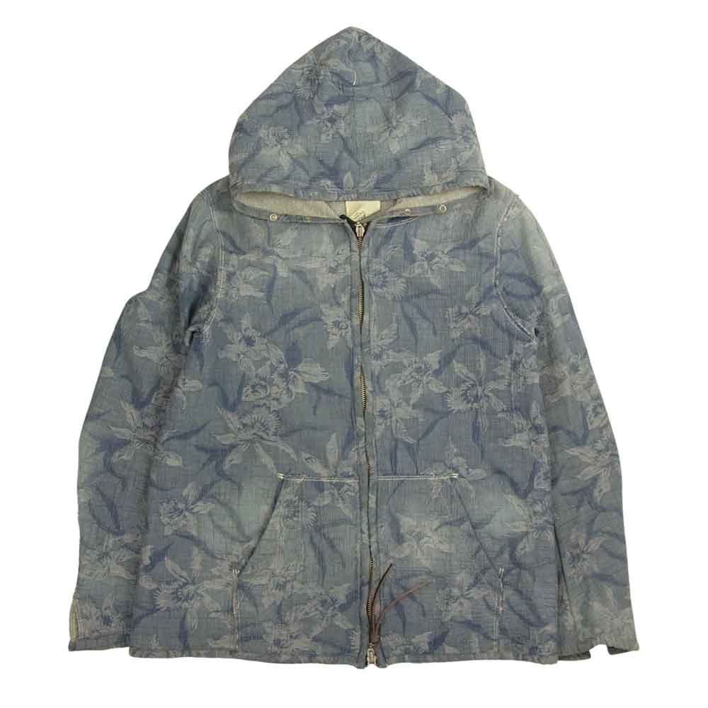 REMI RELIEF レミレリーフ ワッフル フラワー 総柄 ジップ パーカー インディゴブルー系 M【中古】