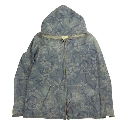 REMI RELIEF レミレリーフ ワッフル フラワー 総柄 ジップ パーカー インディゴブルー系 M【中古】