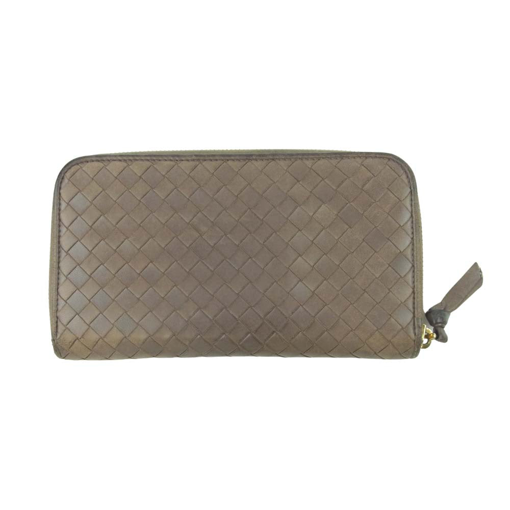BOTTEGAVENETA ボッテガヴェネタ 114076 V0013 2513 イントレチャート ラウンドジップ ウォレット 長財布 グレージュ系【中古】