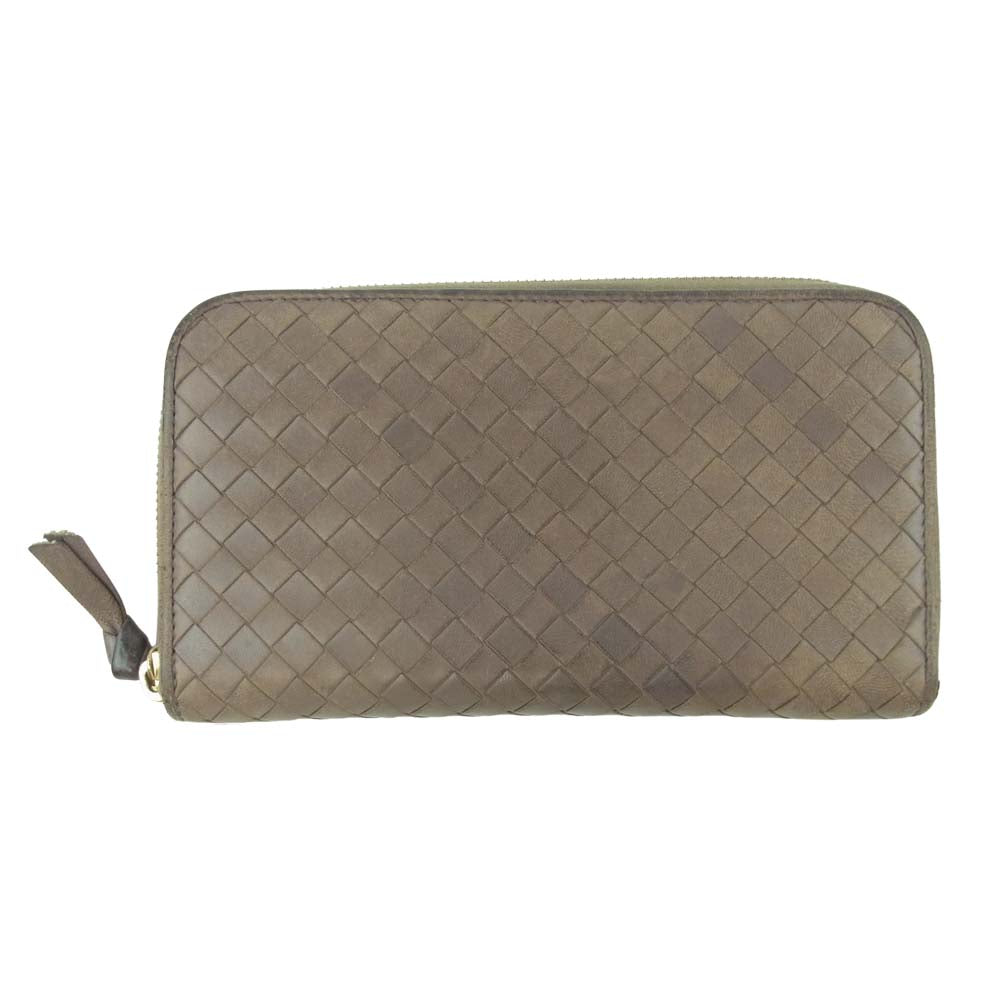BOTTEGAVENETA ボッテガヴェネタ 114076 V0013 2513 イントレチャート ラウンドジップ ウォレット 長財布 グレージュ系【中古】
