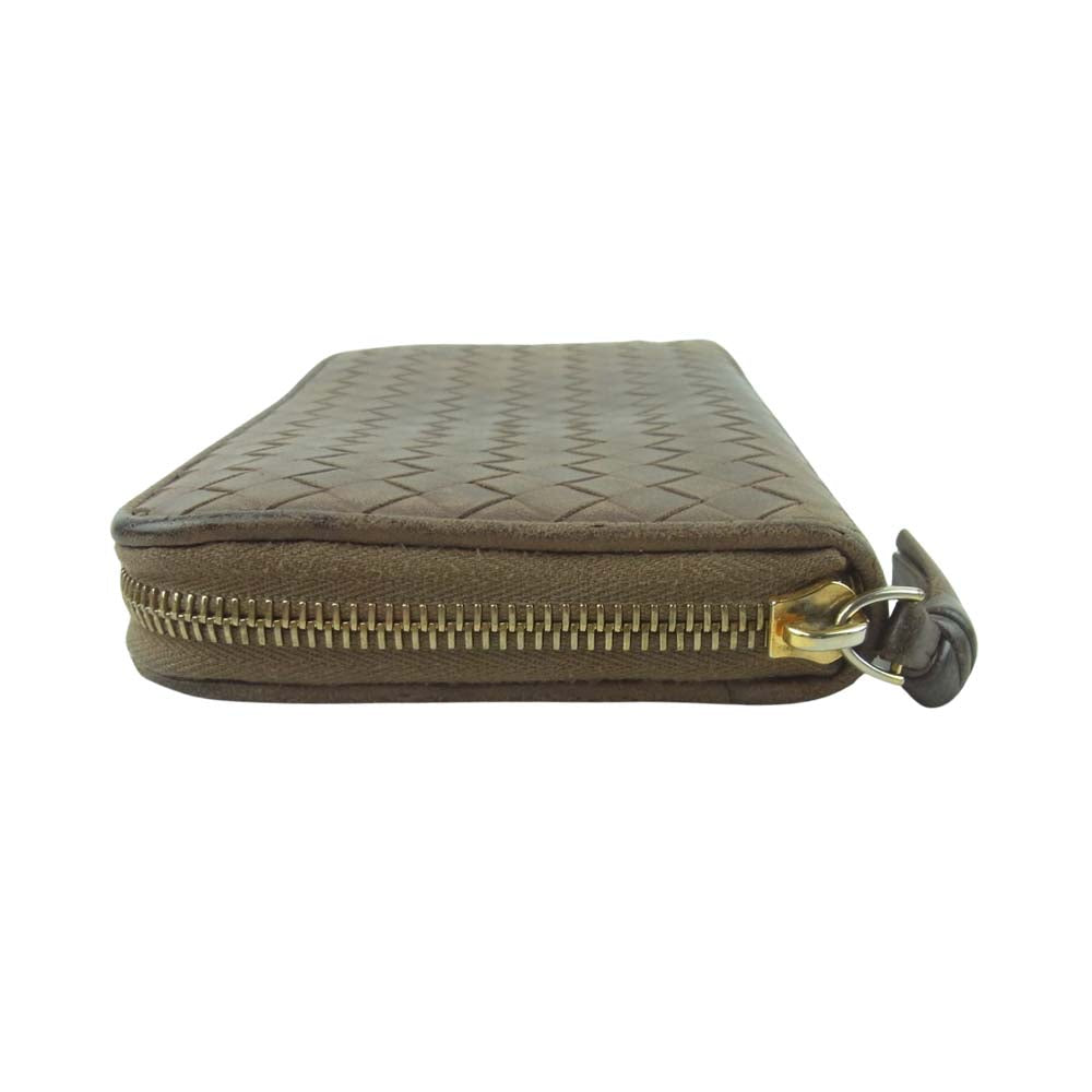BOTTEGAVENETA ボッテガヴェネタ 114076 V0013 2513 イントレチャート ラウンドジップ ウォレット 長財布 グレージュ系【中古】