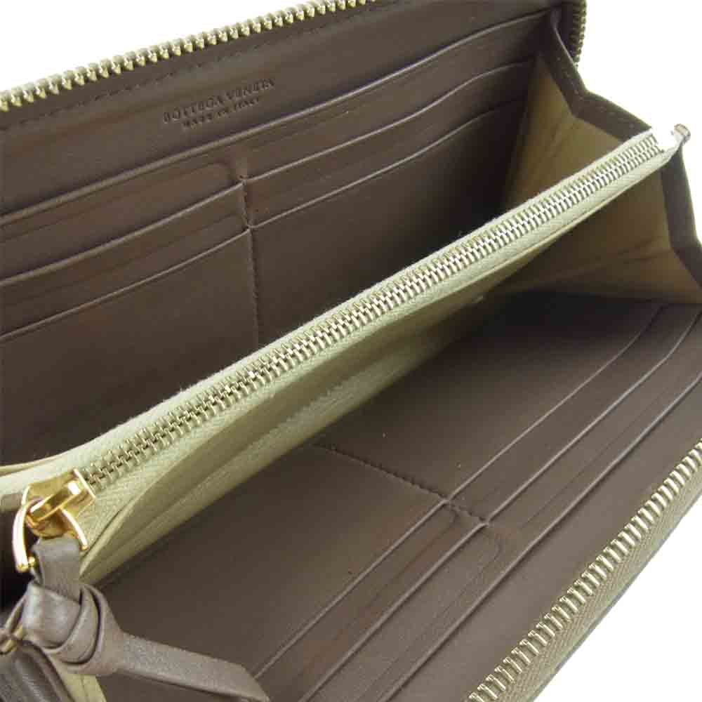 BOTTEGAVENETA ボッテガヴェネタ 114076 V0013 2513 イントレチャート ラウンドジップ ウォレット 長財布 グレージュ系【中古】