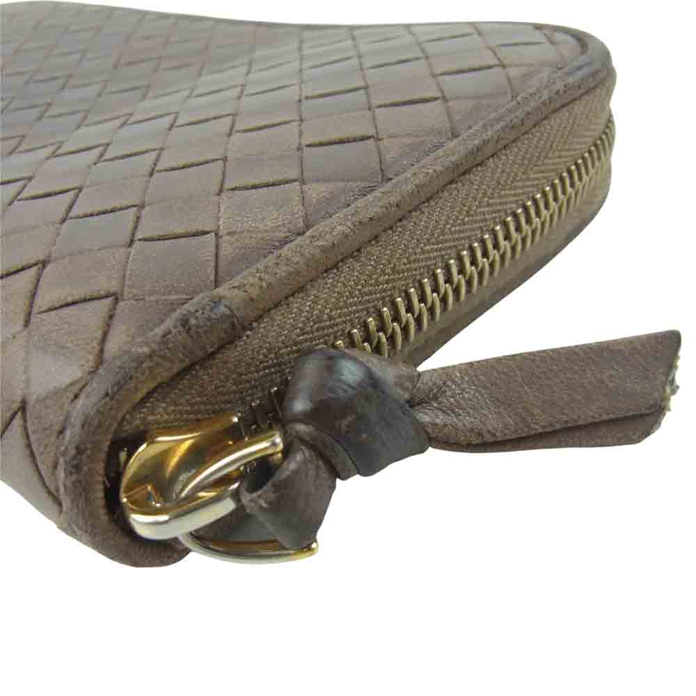 BOTTEGAVENETA ボッテガヴェネタ 114076 V0013 2513 イントレチャート ラウンドジップ ウォレット 長財布 グレージュ系【中古】