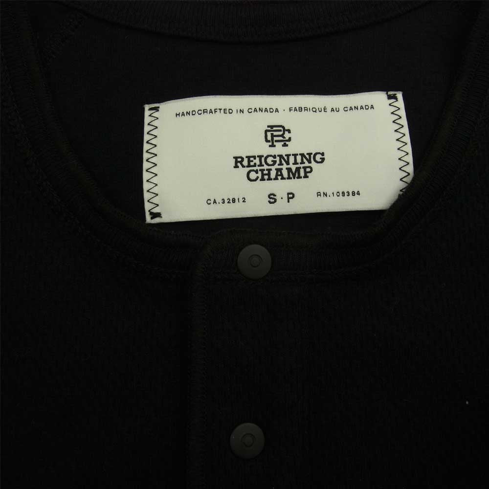 REIGNING CHAMP レイニングチャンプ スナップボタン ヘンリーネック サーマル カットソー 長袖 ブラック系 S【中古】