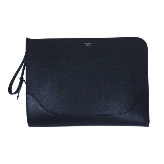 PELLE MORBIDA ペッレモルビダ PMO-CA009 Capitano キャピターノ エンボスレザー クラッチバッグ ブラック系【新古品】【未使用】【中古】